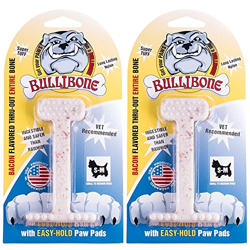 Bullibone Nylon Dog Chew Toy for Aggressive Chewers - Dental Hygiene Bone with Bacon Flavor, Durable Tough Chew Toys for Small Dogs, Indestructible Dog Bone - 2 Pack - size: Small - 2 Pack