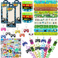 110PCS Video Game Party Favors, Gamer Goodie Bag Stuffers and Supplies | 110PCS video game party favors with boxes, keychains, wristbands, reusable straws, slap bracelets and 50 gaming stickers. - style: Video Game