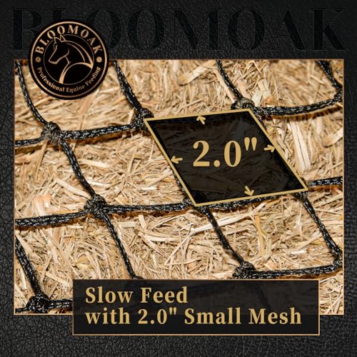 Bloomoak Slow Hay Net Feeder for Horses, Durable Soft Black PE 2String Hay Bales Bags with 2" Hole, Fit 36 * 18 * 18" Square Bale Easily… - color: 2 String-2" Hole-Slow Feed/1PC