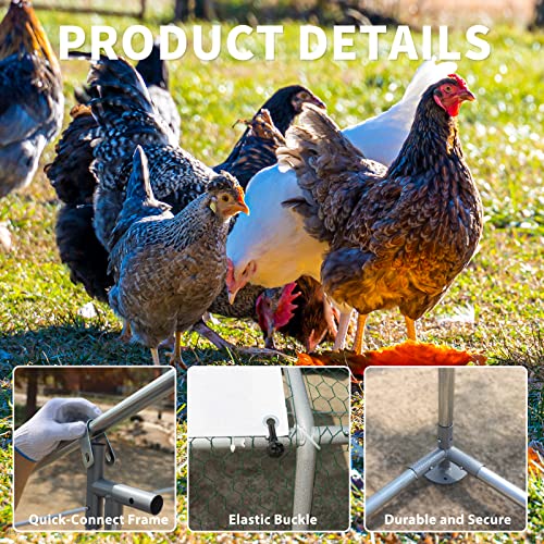 NUGRIART Large Metal Chicken Coop Walk-in Poultry Cage with Water-Resident and Anti-UV Cover Duck Rabbit Cat House Outdoor Chicken Run Pen with Spire Shaped Cage - size: 6.5’L×9.8’W×6.5’H