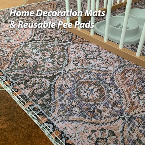 nunubaby Washable Pee Pads for Dogs, Stylish, Non-Slip and Leak-Proof Pee Pads. Reusable Potty Pads for Dogs for Crates and Floors.(Brown/Multi, 18" x24" ) - color: Brown/Multi, size: 18x24 Inch (Pack of 2)