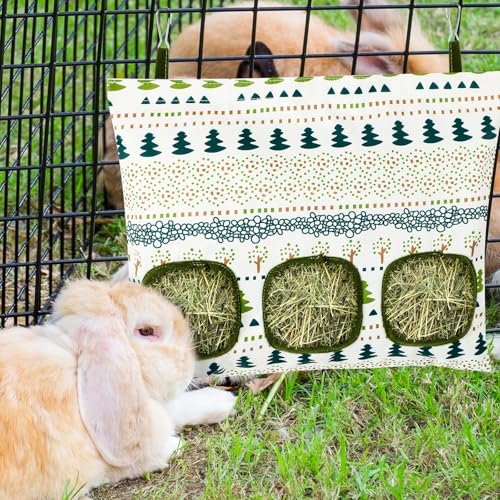 UPINS 2Pack Guinea Pig Hay Feeder Bag,Bunny Rabbit Cage Bag Hanging Holder | Guinea Pig Cage Feeder,for Bunny Rabbits,Chinchillas,Hamsters,Small Pets,and Animals - color: White Blue, size: 34 x 28 cm