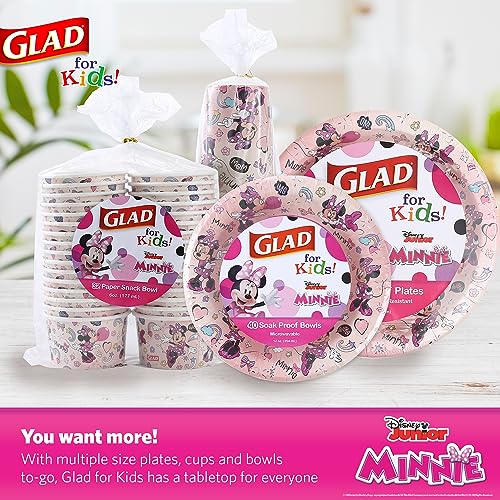 Glad for Kids Disney Mickey and Friends Disposable Paper Snack Bowls, Lids Not Included, Pink Minnie - Heavy Duty, Microwavable Snack Cups for Soup or Ice Cream, No Lids, 6 Ounce, 32 Count - size: 32 Count (Pack of 1)