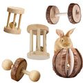 5 Pcs Hamster Chew Toys, Natural Wooden Chew Toy Set with Bell for Teeth Grinding, Dumbbell Roller Unicycle Molar Ball, Small Animals Toys for Rabbit Guinea Pig Chinchilla Gerbil Bird