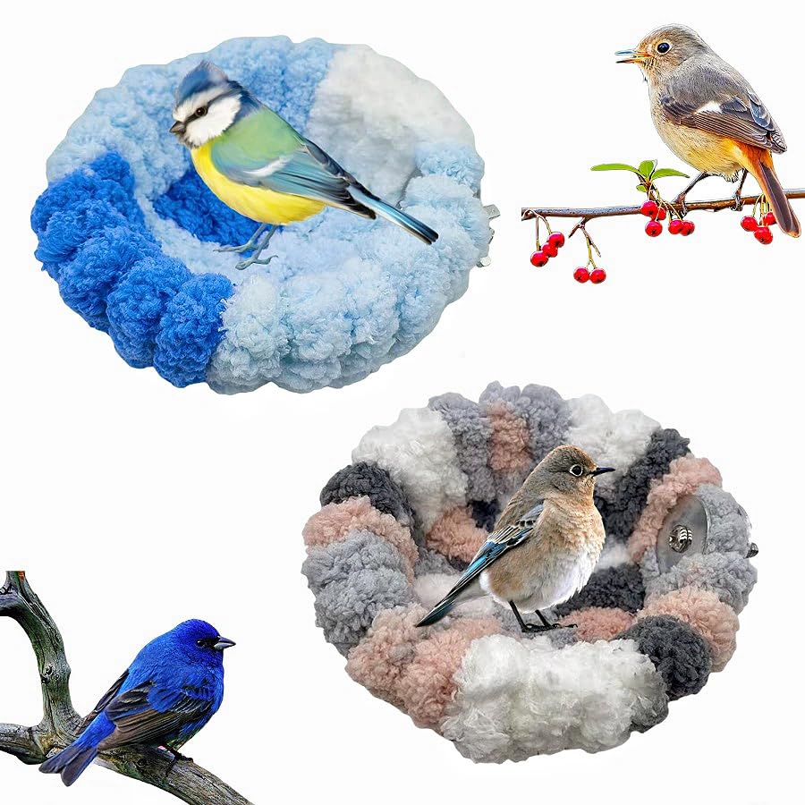 2 Pack Warm Bird Nest Bed for Cage Plush Hanging Parrot Bed Bird Snuggle Hut Hanging Sleeping Bird House for Parakeet, Conure, Budgie, Cockatiel, Lovebird, Finch, Hamster-Grey&Blue - color: Grey&Blue