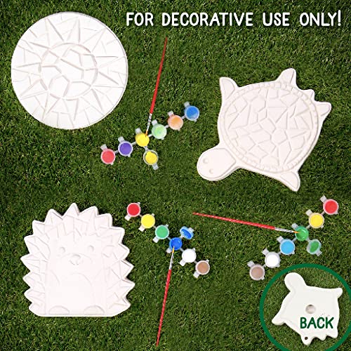 Creative Roots Mosaic Turtle, Hedgehog, & Sun - 3-Pack 7-Inch Ceramic Stepping Stones & 6 Vibrant Paints, Paint Your Own DIY Stepping Stones for Kids Ages 8+ - style: 3 Pack Animal