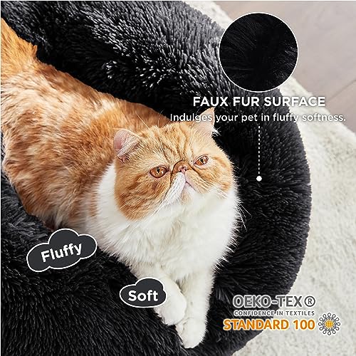 Bedsure Calming Cat Beds Donut Round Washable Kitten Bed,20 inches Black | Fluffy Faux Fur Cuddler,Anti-Slip Bottom,Anti-Anxiety,Deep Sleeping for Cats&Small Pets Up to 15 Lbs - color: Black, size: 20"L x 20"W x 6"Th