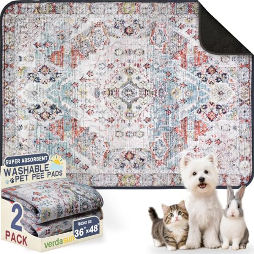 Washable Pee Pads for Dogs, Reusable Puppy Potty Training Pads, Ultra-Absorbent Thick Waterproof Leak-Proof Non-Slip Pads & Mat for Crate, Playpen, Floor, Whelping & Housebreaking , 2 Pack 36"x48" - color: Blue/White/Multi, size: 36" ×48"(pack of 2)
