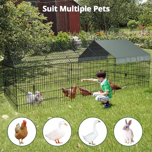 Chicken Coop, 130"×40"×40" Chicken Run Pen with Cover for Yard | Waterproof Sunshade Cover, Auto-lock Door, Ground Stake, Metal Portable Chicken Tractor for Poultry, Rabbits & Small Animals - size: 130.0"L x 40.0"W x 40.0"H