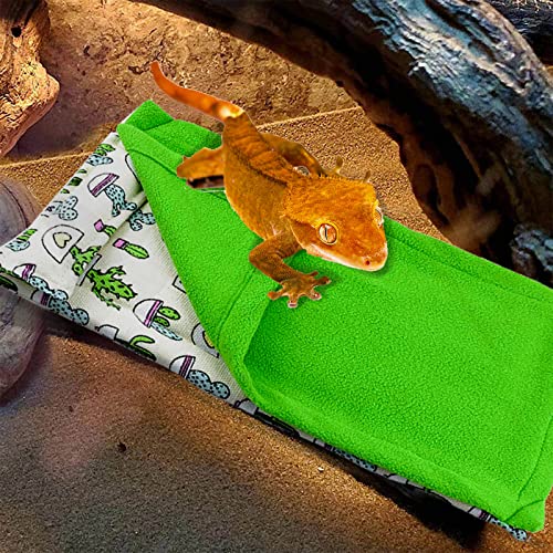 Dnoifne Reptile Sleeping Bag, Reptile Pets' Sleeping Bag Set with Pillow and Blanket, Hideout Habitat with Soft Warm for Bearded Dragon Leopard Gecko Lizard (Green Blanket) - size: Green Rectangle