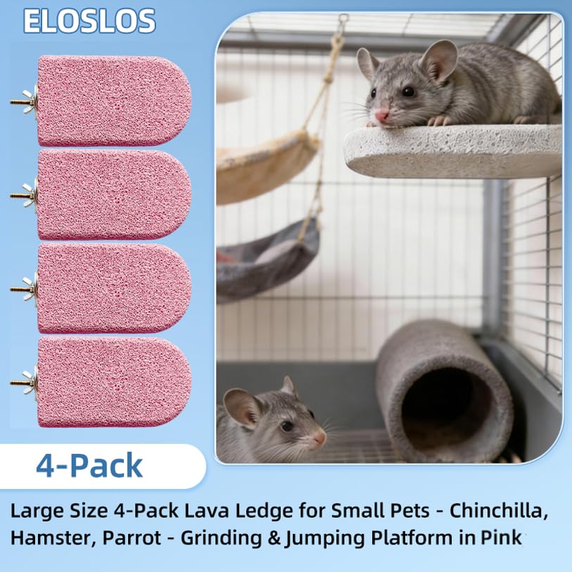4PCS Lava Ledge for Small Pets/Chinchilla/Hamster/Parrot, Pink(L) | Grinding Claws & Jumping, Safe Natural Volcanic Rock, Reduces Random Chewing - color: Pink, size: L