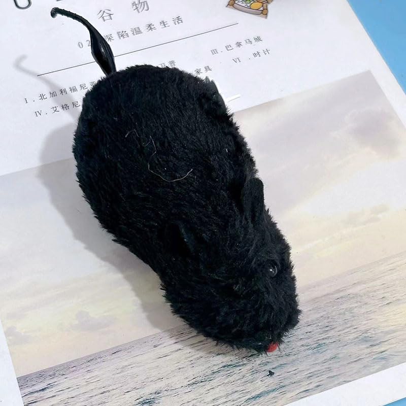 Black Clockwork Mouse Toy, Cat Mice Toys, Cat Plush Mouse Hunting Toy, Clockwork Running, Wind Up Indoor Plush Mice Wind-up Pet, Realistic Racing for Kitten, Indoor
