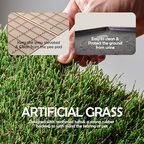 MEEXPAWS Dog Grass Pee Pads for Dogs with Tray | Medium 31×21 in | 2× Dog Artificial Grass Pads Replacement| Rapid Drainage | Indoor Litter Box | Hemmed Edge - size: Medium - 31 x 21 inch