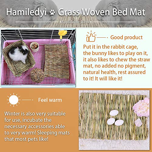 Hamiledyi Grass Mat Woven Bed Mat for Small Animal 5 Grass Mats Bunny Bedding Nest Chew Toy Bed Play Toy for Guinea Pig Parrot Rabbit Bunny Hamster Rat