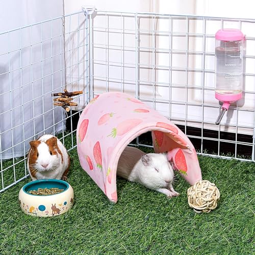 Bienbee Guinea Pig Tunnel, Pink Strawberry, Washable Rabbit Hideout & Bunny House, Modern Animal Tune for Indoor Use, Small Animal, 17.7 x 9.8 inches