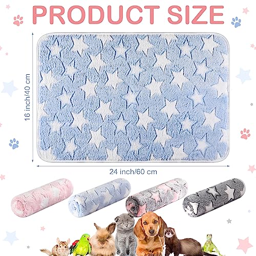 Reginary 4 Pcs Waterproof Guinea Pig Blankets Washable Small Animal Fleece Bedding Absorbent Guinea Pig Cage Liners Reusable Training Pee Pad Pet Sleep Mat for Hamster(Cute Star Pattern,24 x 16 Inch) - size: 24 x 16 Inch