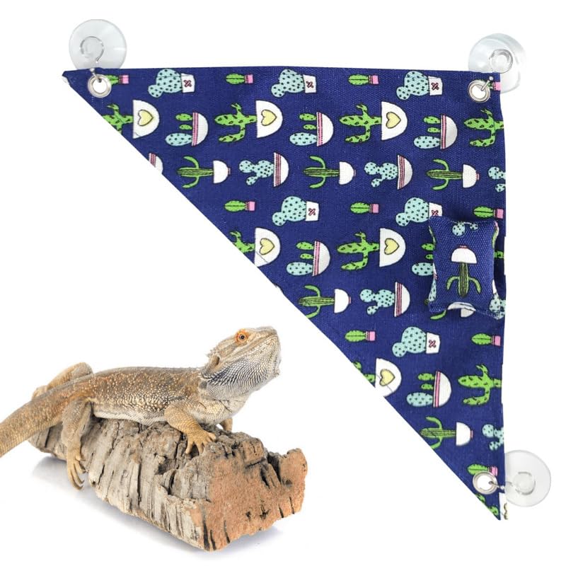 Bearded Dragon Hammock Swing Hanging Reptile Bed Lounger with Pillow Hooks & Suction for Large Small Bearded Dragons Geckos Lizards Snakes (Blue) - color: Blue
