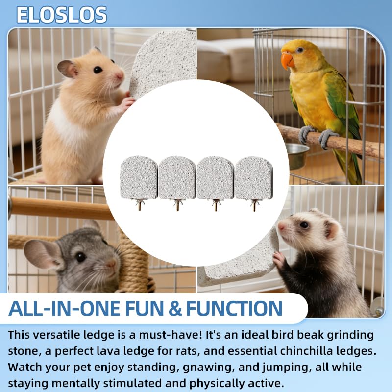 4PCS Lava Ledge for Small Pets, Chinchilla, Hamster, Parrot, Gray(M) | Grinding Claws & Jumping, Safe Natural Volcanic Rock, Reduces Random Chewing - color: Grey, size: M