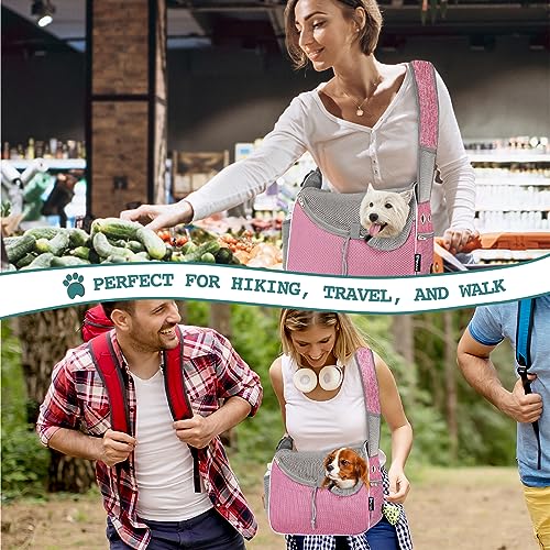 PetAmi Dog Sling Carrier for Small Dogs, Hands Free Crossbody Carrier, Pink | Under 10 lbs, Puppy Cat Pet Travel Gift, Breathable Mesh, Padded Strap, Removable Sherpa Bed, Pockets & Poop Bag Dispenser - color: Pink
