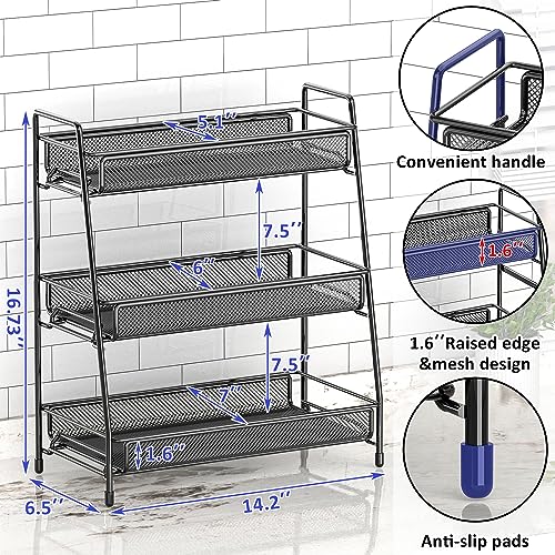 EKNITEY Bathroom Countertop Organizer Rack - 3 Tier Counter Spice Rack | Metal, Non-Slip Base, Makeup Rack, Small Coffee Station Organizer, for Sink Bedroom Kitchen Living room - color: Black