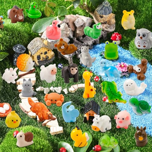 ywevyezc 42 Pcs Mini Resin Animals 42 Styles Resin Animals Figurines Bulk for Micro Fairy Party Favors Garden Hide Accessories Dollhouse Crafts Decor - style: 42Pcs-Animals