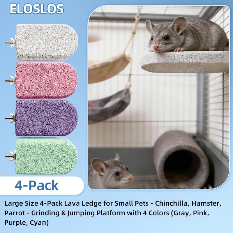 4PCS Lava Ledge for Chinchilla/Hamster/Parrot, Gray&Pink&Purple&Green(L) | For Small Pets, Grinding Claws & Jumping, Safe Natural Volcanic Rock, Reduces Random Chewing - color: Grey&Pink&Purple&Cyan, size: L