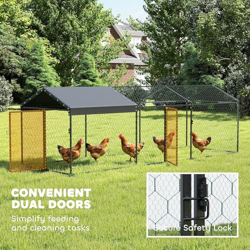 PawHut Large Metal Chicken Coop Chicken Run, Cover 3-5 Poultry 118"x39"x39" | Waterproof, Anti-UV, Outdoor Poultry Cage Rabbit Hutch, Backyard Farm, for Duck, Cat