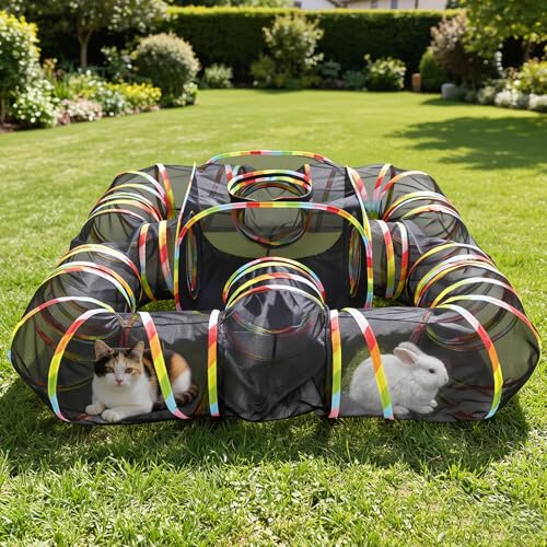 CypherX Outdoor Rainbow Cat Enclosure, 5 in 1 Portable Cat Tents for Outside Cage Free Outside Pet Enclosure Cat Tunnel Outdoor Playground for Indoor Cats and Small Animals - size: 5 in 1 Haven(11.8"W)