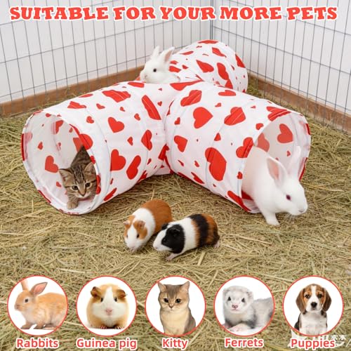 BWOGUE Bunny Tunnels & Tubes Collapsible 3 Way Bunny Hideout Small Animal Activity Tunnel Toys for Dwarf Rabbits Guinea Pigs Kitty - color: Heart