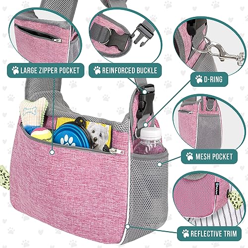 PetAmi Dog Sling Carrier for Small Dogs, Hands Free Crossbody Carrier, Pink | Under 10 lbs, Puppy Cat Pet Travel Gift, Breathable Mesh, Padded Strap, Removable Sherpa Bed, Pockets & Poop Bag Dispenser - color: Pink