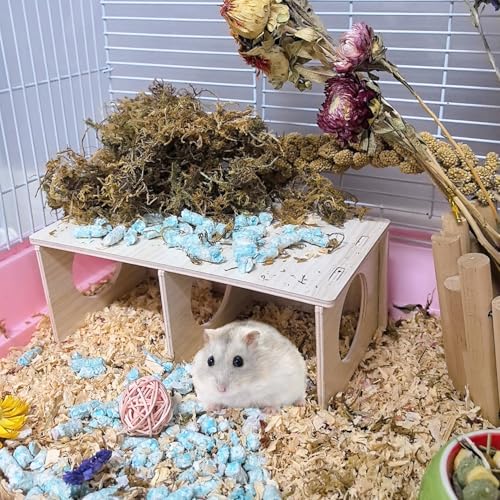 2 PCS Wooden Hamster Hideout Multi-Chamber Tunnel Set Hamster House Hiding Maze Platform Stuff Exploring Toy Cage Accessories for Gerbil Rat Mice - size: M+M