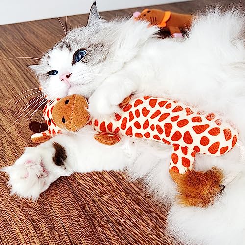 TTcat Large 11.42 Inch Giraffe Silvervine Cat Kick Toy, Crinkle Plush Cat Chew Pillow Toy with Bell Tail, Interactive Kitten Teething Stuffed Toy for Biting, Wrestling & Playing.