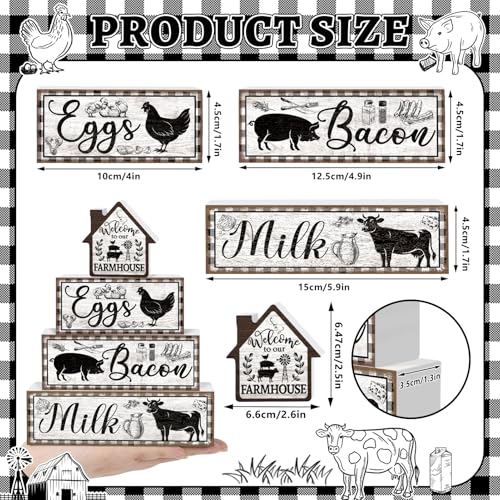 Tiered Tray Decor Set, 4 Pcs, Wooden, for Home Kitchen, Rustic | Farm Animal Rooster, Farmhouse Rustic Summer Coffee Table Centerpieces Office Decorations - style: Farm Animal