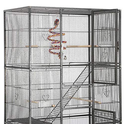 Yaheetech 69" Large Bird Cage for Parakeets, Budgies, 3-Tier Flight Cage | Detachable Rolling Stand, Easy Cleaning Slide-out Tray, Multi-door Access, 0.4'' Bar Spacing, Free Accessories - color: Black