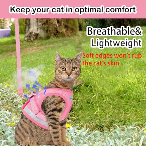 Cat Harnesses and Puppy Harness with Leashes Set, Escape Proof Cat Harness, Adjustable Reflective Soft Mesh Vest Fit Puppy Kitten Rabbit Ferrets's Outdoor Harness - color: Pink, size: L (Chest: 15" - 17")