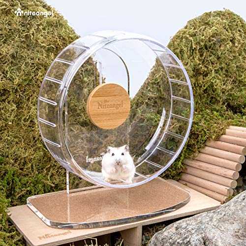 Niteangel Super-Silent Hamster Exercise Wheel: Quiet 8.2 inch Running Wheel | Can 9.1-11.8" Adjustable Height - No Bend Back Spinner Running for Dwarf Syrian Hamster Gerbils Mice Or Other Small Animal - color: Transparent, size: Small