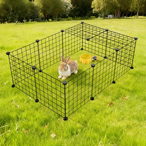 16 Panels DIY Small Animal Playpen, Pet Playpen, Dog Puppy Playpen, Guinea Pig Cages, Rabbit Cage, Indoor Outdoor Metal Wire Yard Fence, 12 X 12 Inch, Black