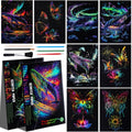 Gersoniel 8 Pack Dark Scratch Glow Art Adults Butterfly,Whale | Noctilucent Rainbow Engraving Sheets Reveal Vibrant Colors, Includes Wooden Stylus and Cleaning Brush for DIY Crafts - color: Hummingbird，butterfly