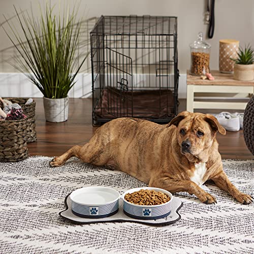 Bone Dry Paw & Patch Ceramic Pet Collection, Large Set, 7.5x2.4", Nautical Blue, (Pack of 2) - color: Nautical Blue, size: Large Bowl Set, 7.5x2.4"