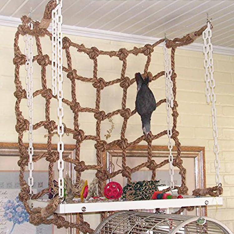 Parrot Climbing Net Jungle Fever Rope Small Animals Toys for Parakeets Lovebirds Finch Budgerigars Conure Cockatiel (L 24" x 24") - size: L 24" x 24"