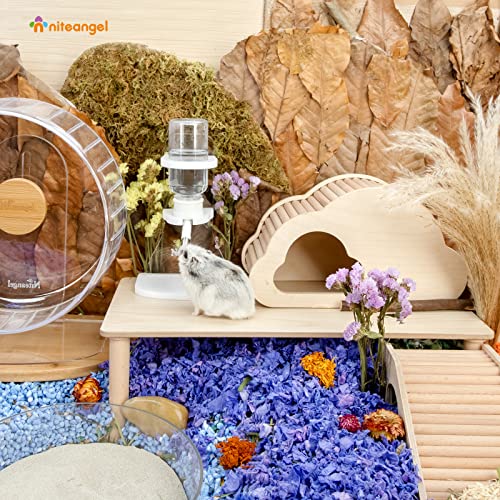 Niteangel Hamster Water Bottle with Stand: 4oz/120ml Capacity & Leak-Proof | Adjustable Height - Far Away Cage Mess & Wet Bedding Water Dispenser for Syrian Dwarf Hamster Gerbils Mice Rat Or Small Pets - color: Transparent