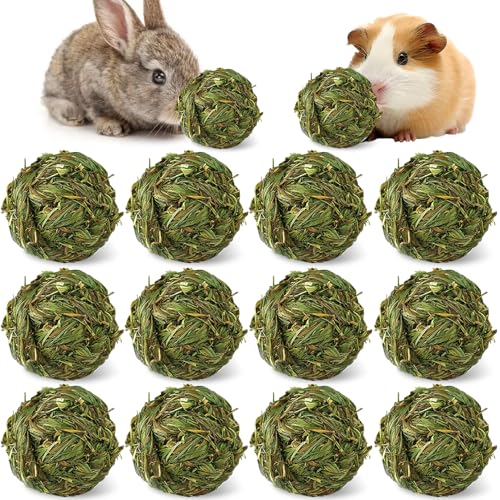 Hamiledyi 12 Pcs Rabbit Chew Ball Timothy Grass Ball Small Animal Activity Play Chew Toys Teeth Grinding for Bunny Rabbits Hamster Guinea Pigs Gerbils Chinchillas - style: Round 12 PCS