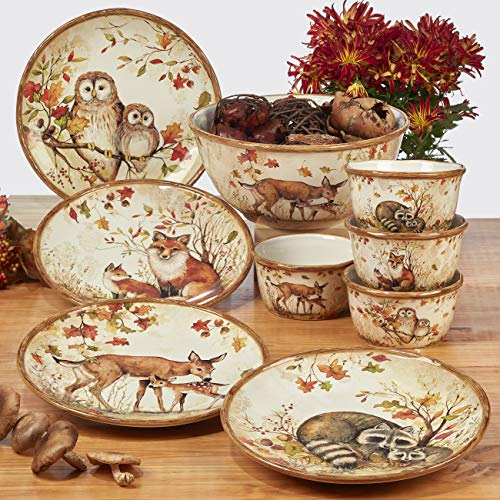 Pine Forest 22 oz. Ceramic Dessert & Ice Cream Bowls, Set of 4 – Fall Woodland Wildlife Serving Bowls for Snacks, Cereal, Soup, Autumn Decor, Entertaining, Thanksgiving or Gifting - size: 5.5 inches (width) x 3 inches (height)