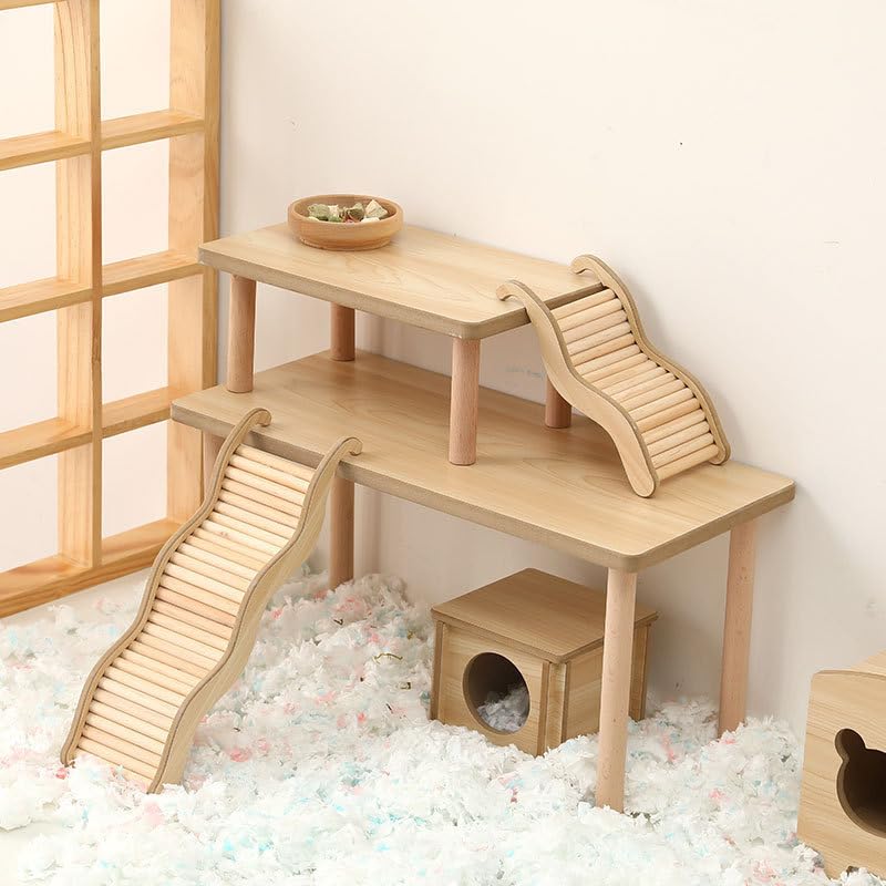 Hamster Play Wooden Platform, Gerbil Cage Waterproof Wood Stand | Waterproof, with Pillars Standing, Surface Play Cage Accessories, detachable,for Syrian Squirrel and Other Small Pets