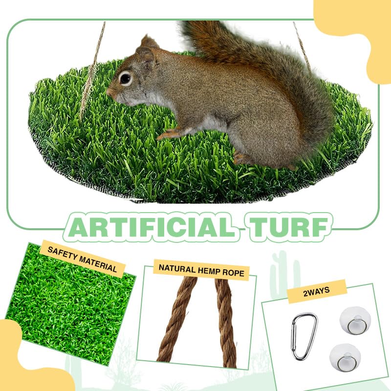 Reptile Hammock Swing Hanging Bed, PP Grass Pad，Portable Bird Swing Stand Reptile Natural Swing Hanging Bed for Bearded Dragon Leopard Gecko Lizard Birds Parrots（Round） - color: Round