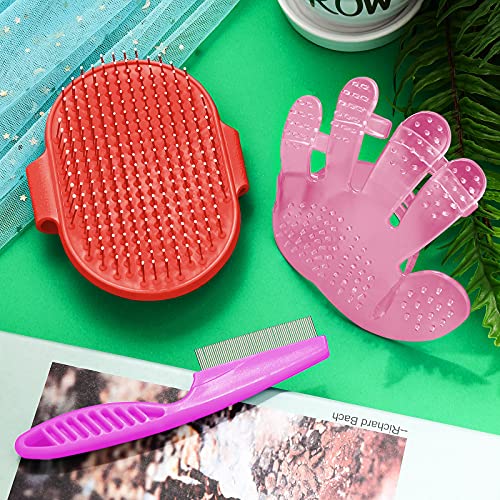 Patelai 4 Pieces Bunny Grooming Kit Rabbit Nail Clipper Rabbit Brush Hair Remover Shampoo Brush with Adjustable Ring Handle for Rabbits Guinea Pig Hamsters Puppy Kitten Hamster Ferret(Pink, Red) - color: Pink, Red
