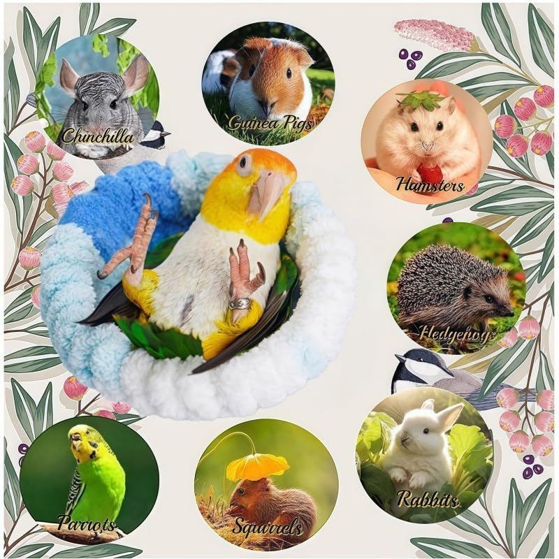 Warm Bird Nest Bed with Suction Cup Bird Snuggle Hut Breeding Bird House Plush Hanging Bird Bed for Parakeet, Conure, Budgie, Cockatiel, Lovebird, Finch, Hamster-Blue - color: Blue with Suction Cup