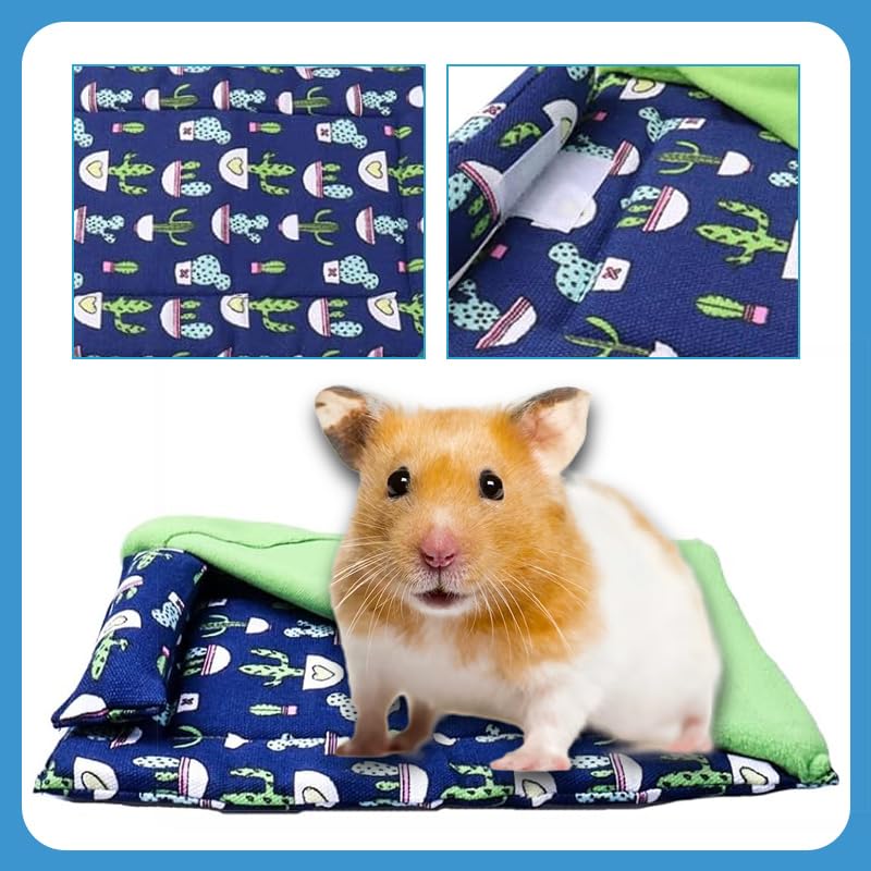 Bearded Dragon Hammock Sleeping Bag Set- Hanging Pet Bed with Pillow and Blanket Hideout Habitat with Soft Warm for Bearded Dragon Lizard Leopard Gecko and Small Pet Animal（Blue + Green Quilt） - color: Blue + Green Quilt