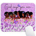 African American God Says You are Mouse Pad, Purple Glitter Cute Desk Mat | Christian Bible Verse Scripture, Inspirational Quote, Leopard Flower Butterfly Sparkles Print, Black Woman, 9.5 x 7.9 Inch - color: Pink Grey