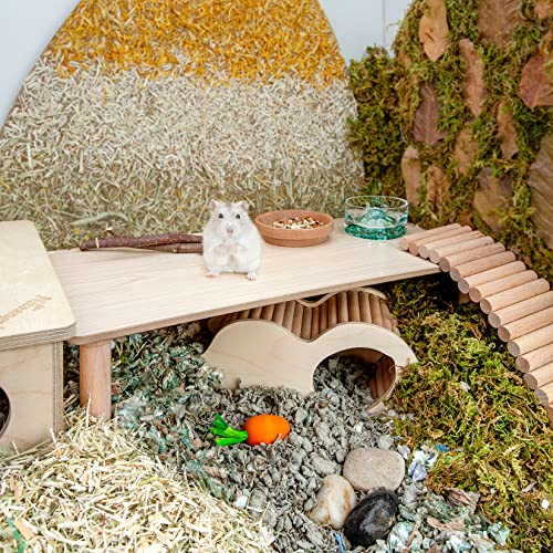 Niteangel Hamster Play Wooden Platform: Rectange - 7" L x 15.7" W - 7" H | Can Maximizes Cage Space & Enriches Pet environment for Dwarf Syrian Hamsters Gerbils Mice Degus or Other Small Pets - size: Rectangle - 15.7" x 7", Wave 9"